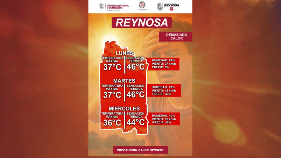Advierte PCyB Reynosa calor intenso los próximos tres días