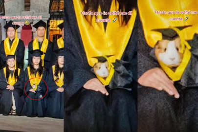 Cuyo aparece con toga y birrete en foto de graduación