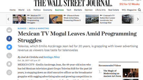 Emilio Azcárraga Jean deja la dirección de Televisa: WSJ