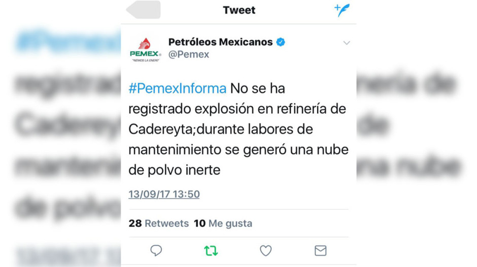 Pemex desmiente explosión en refinería de 