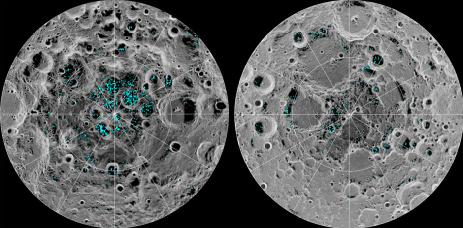 Nasa anuncia existencia de agua helada en los polos de la Luna