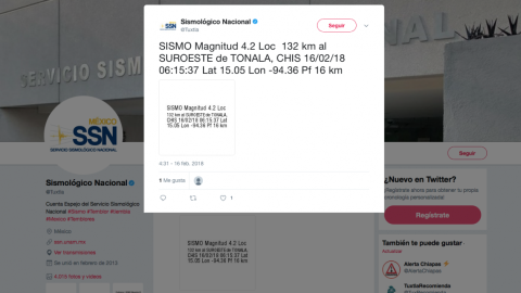 Reportan sismo de 4.2 en Tonalá, Chiapas