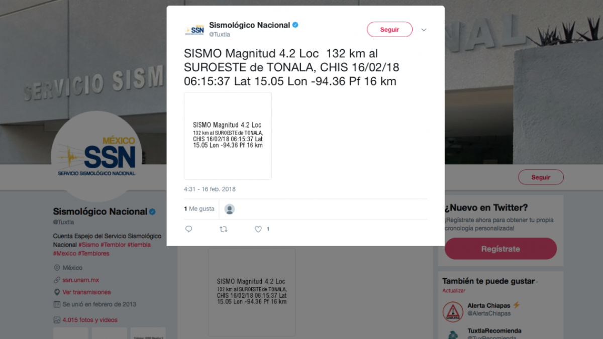 Reportan sismo de 4.2 en Tonalá, Chiapas