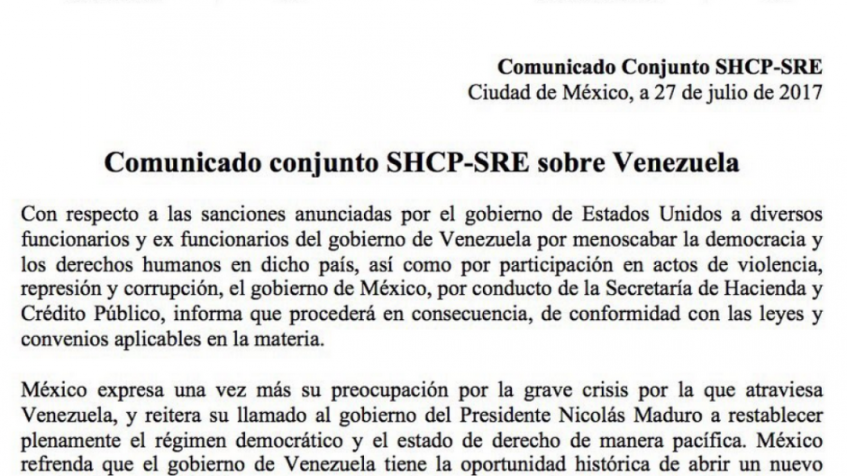 México impondrá sanciones a políticos venezolanos