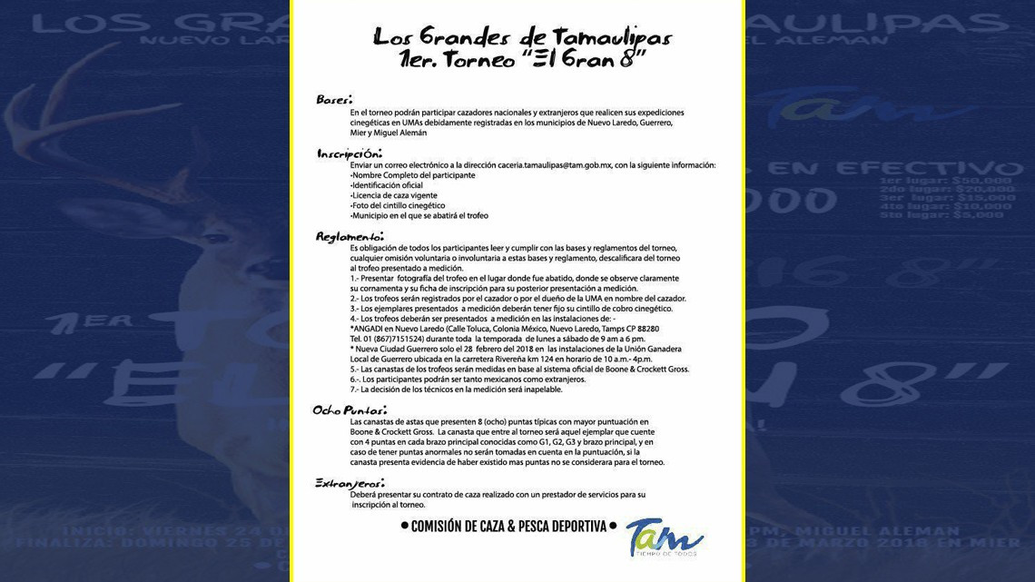 Invitan al 1er. Torneo de Caza de Venado 