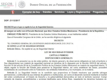 Publican decreto de Ley de Seguridad Interior