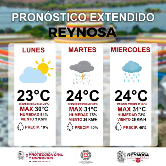 Aviso de PCyB de Reynosa por posibilidad de lluvia
