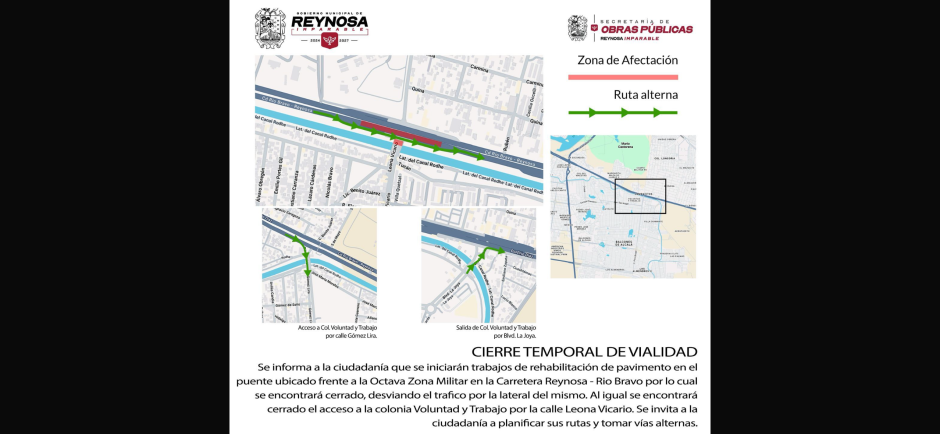 Cierre de puente elevado en carretera Reynosa-Río Bravo frente al Cuartel Militar