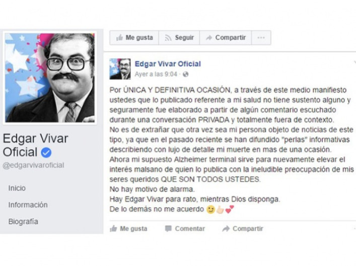 Niega Edgar Vivar padecer de alzhéimer