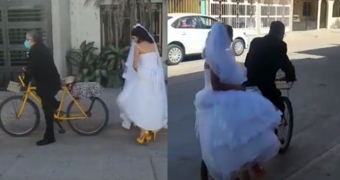 Padre lleva al altar a su hija en bicicleta y se vuelve viral